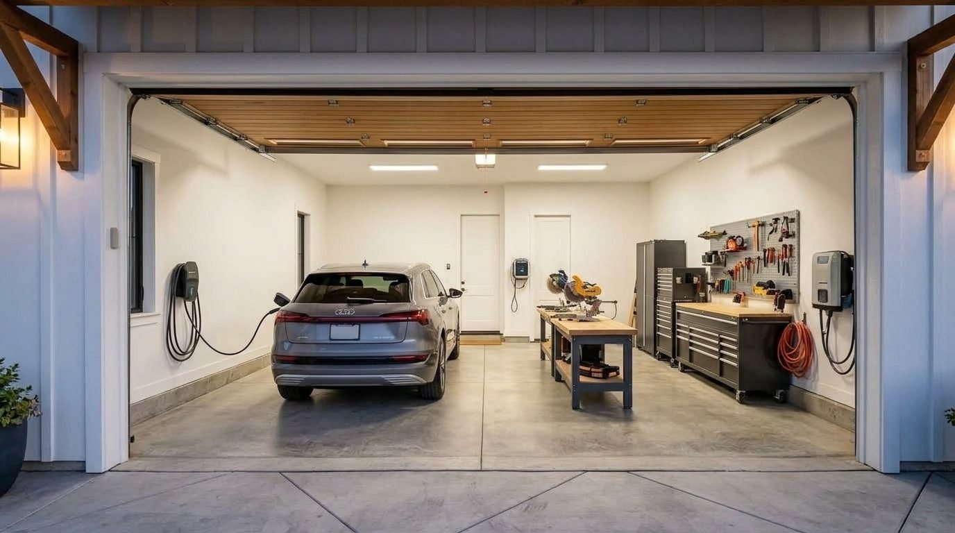 Ellie Garage Door Repair Interior View of Custom Garage Door Overhead and Workshop
